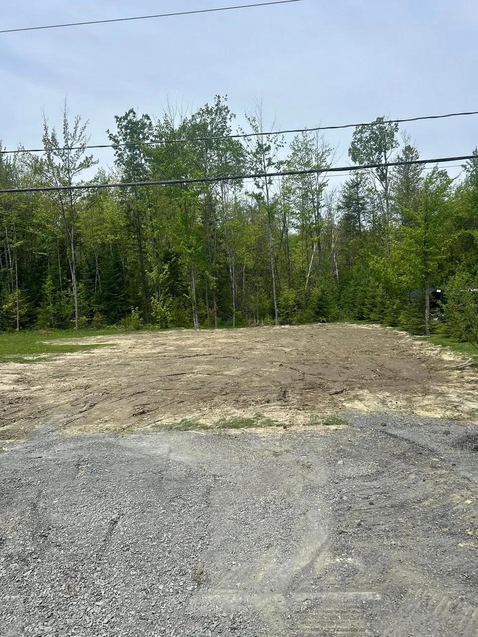 Terrain déboisé et nivelé en bordure d'un boisé québécois